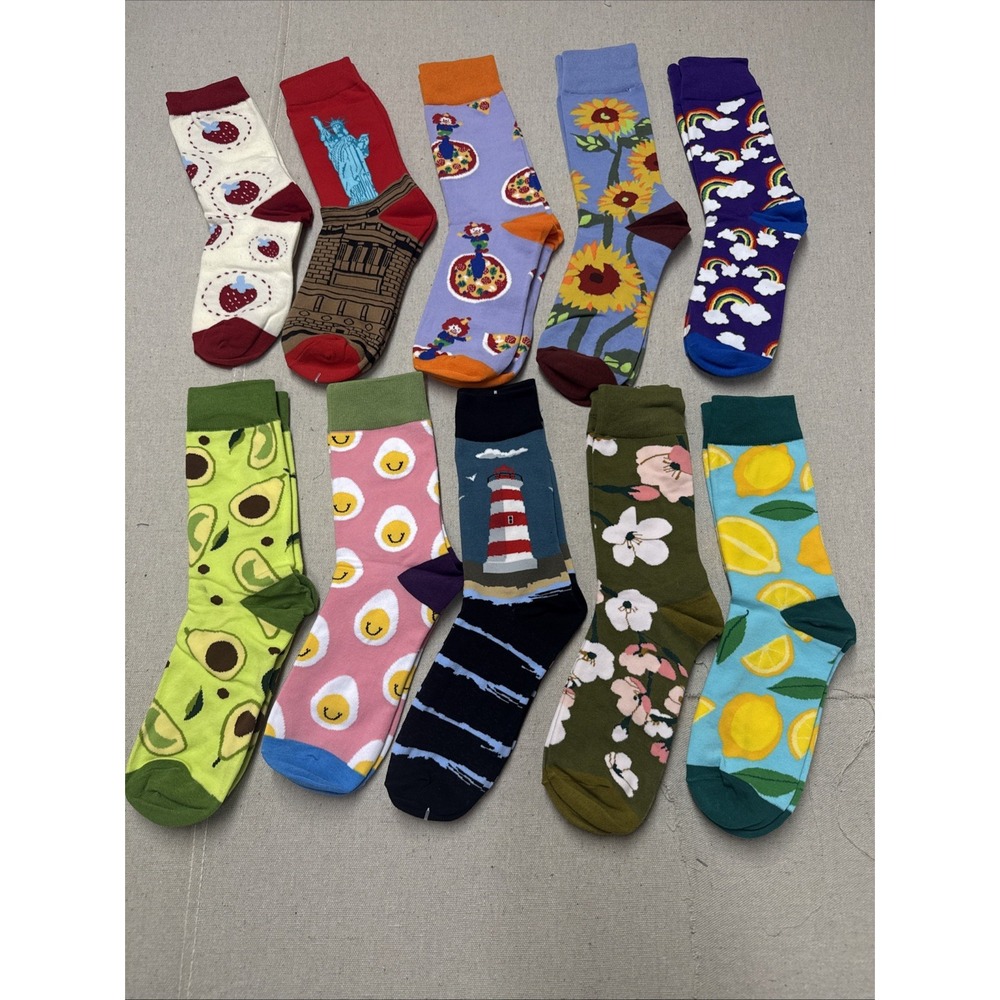 Different Touch Crew Socks 10 Pair Lot Novelty Assorted Multi-Color Men 9-12 NEW